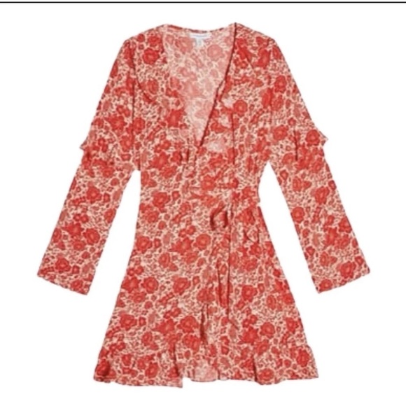 NEW Topshop Orange and Cream Ruffle Long Sleeve Mini Dress 4. - Picture 5 of 6